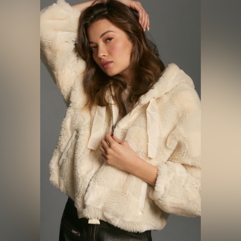 Anthropologie Cropped Faux Fur Hoodie Jacket - Picture 5 of 8